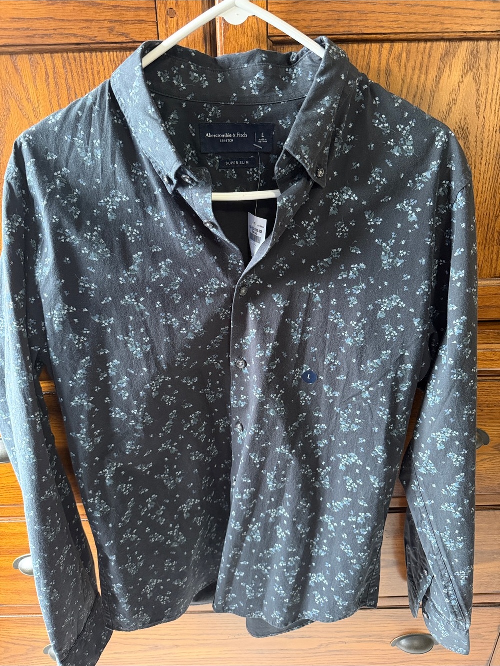 Abercrombie & Fitch Black Button-Down Shirt with Light Blue Floral Print